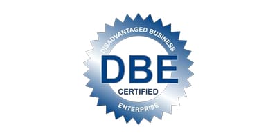Blue seal indicating DBE certified disadvantaged business enterprise.