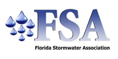 Logo of Florida Stormwater Association with blue water drop design.