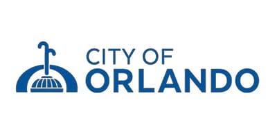 City of Orlando logo with blue text and icon.
