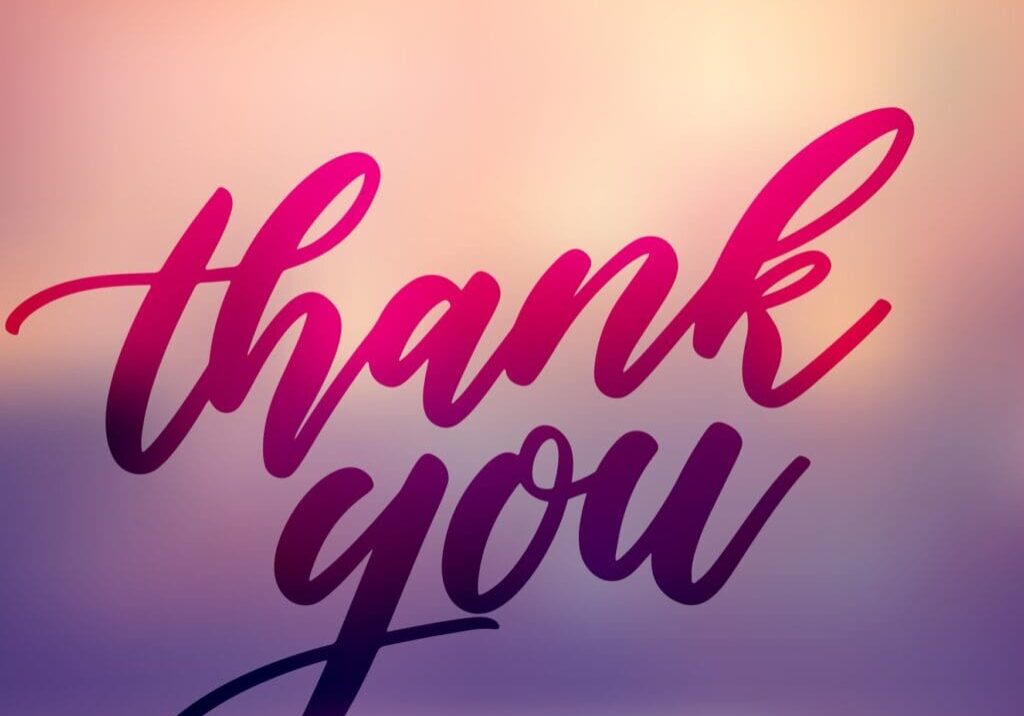 Elegant 'thank you' text with a soft, blurred background.