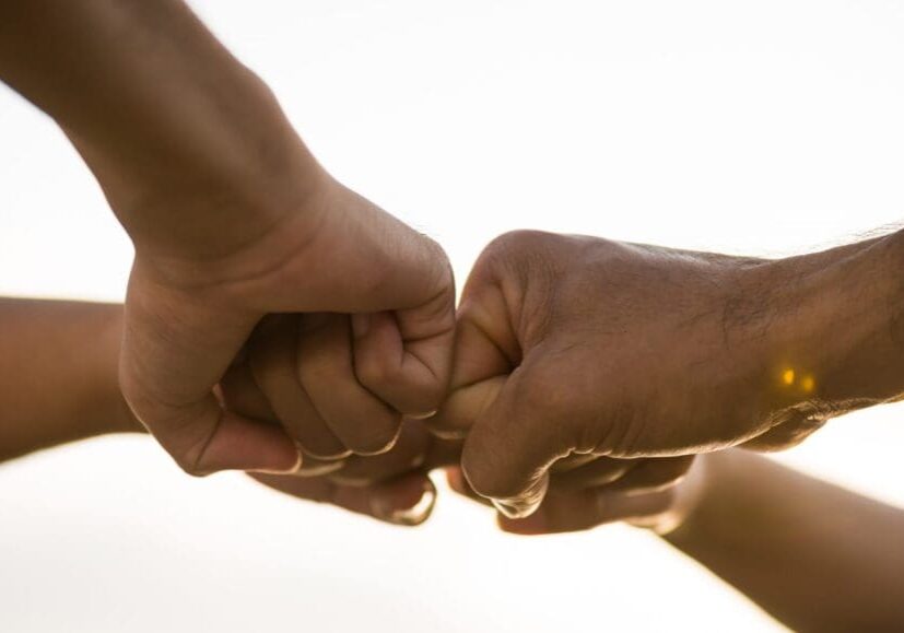 Two hands performing a fist bump as a gesture of friendship.