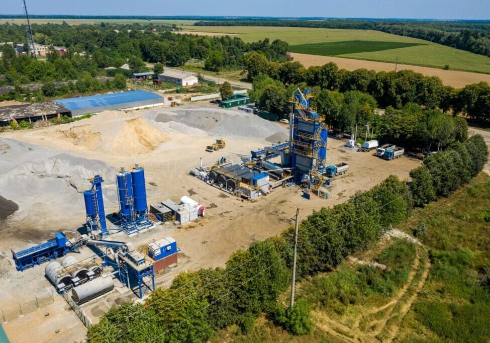 A large industrial construction site with machinery and equipment.