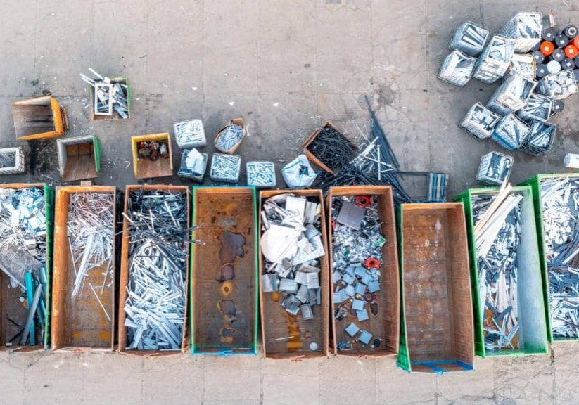 Top view of various screws and hardware in divided containers.