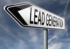 A street sign pointing left labeled 'Lead Generation' under a cloudy sky.