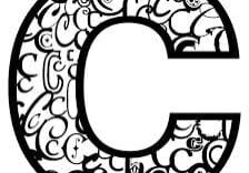 Decorative letter 'C' with intricate swirl patterns inside.